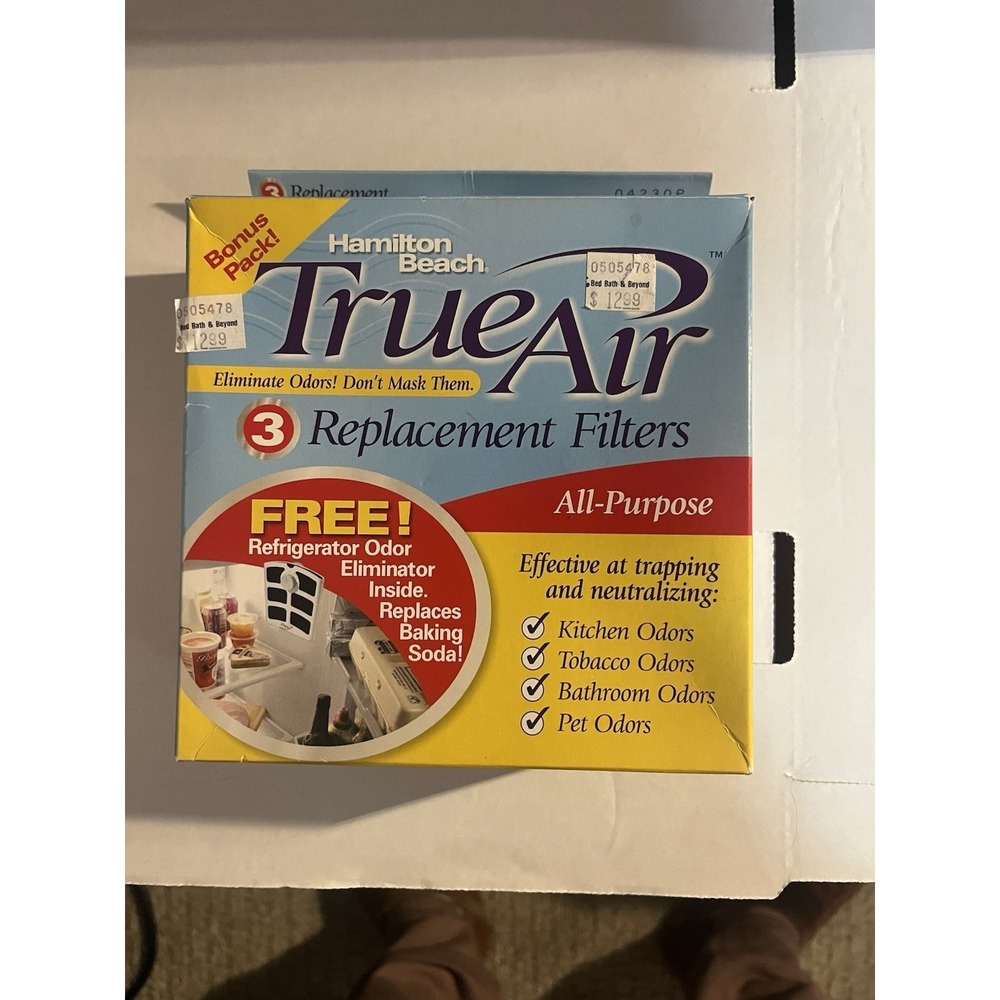 3 Genuine Hamilton Beach TrueAir Replacement Carbon Filters & Free Holder Bonus